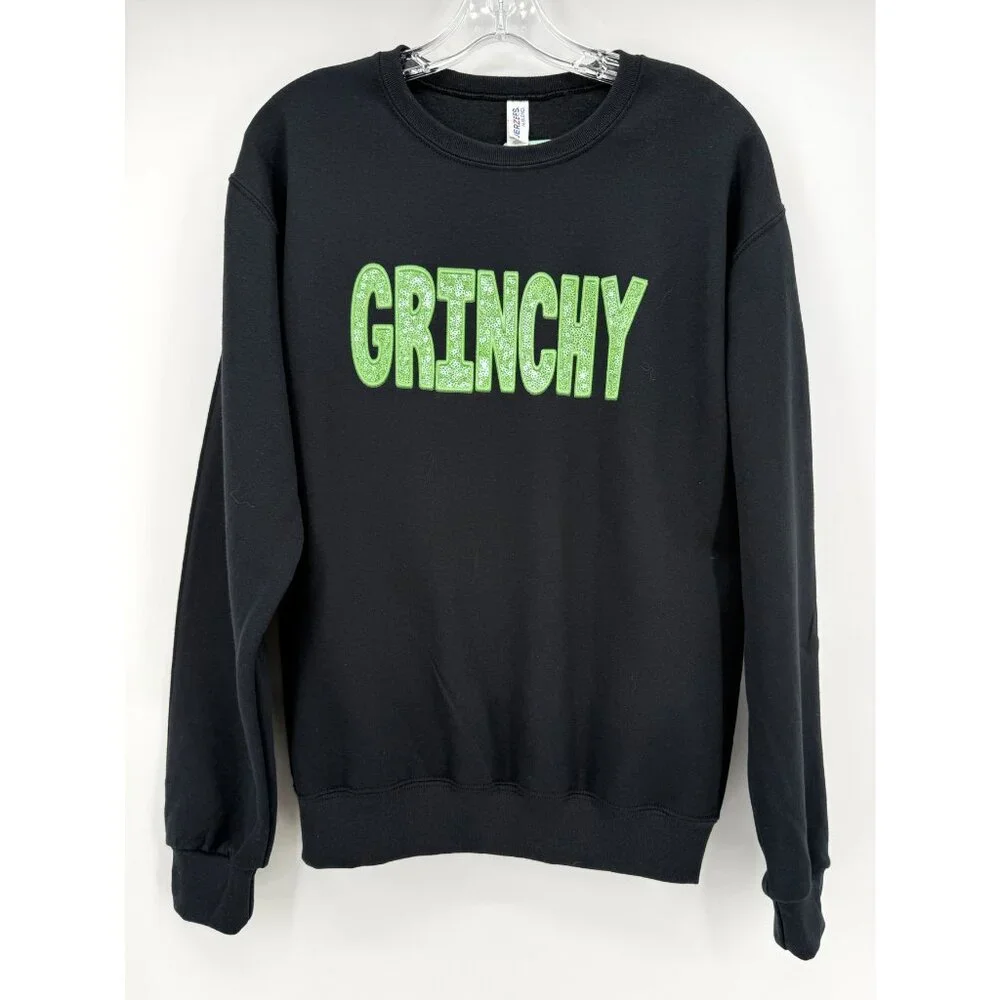 Grinchy Screen Print Black Sweatshirt NEW S - Picture 2 of 7